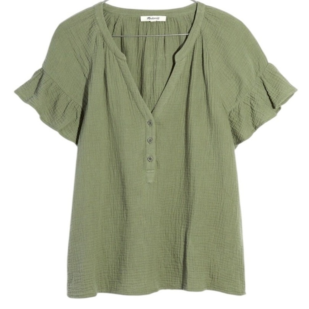 Madewell Olive Green Gauze Henley Blouse